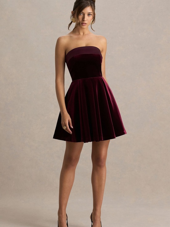Club L London Dresses & Skirts - Club L London Strapless Velvet Mini Dress in Deep Wine